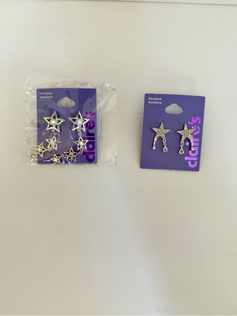 Claire's Silver Star Rhinestone Earrings - Two Pair Set